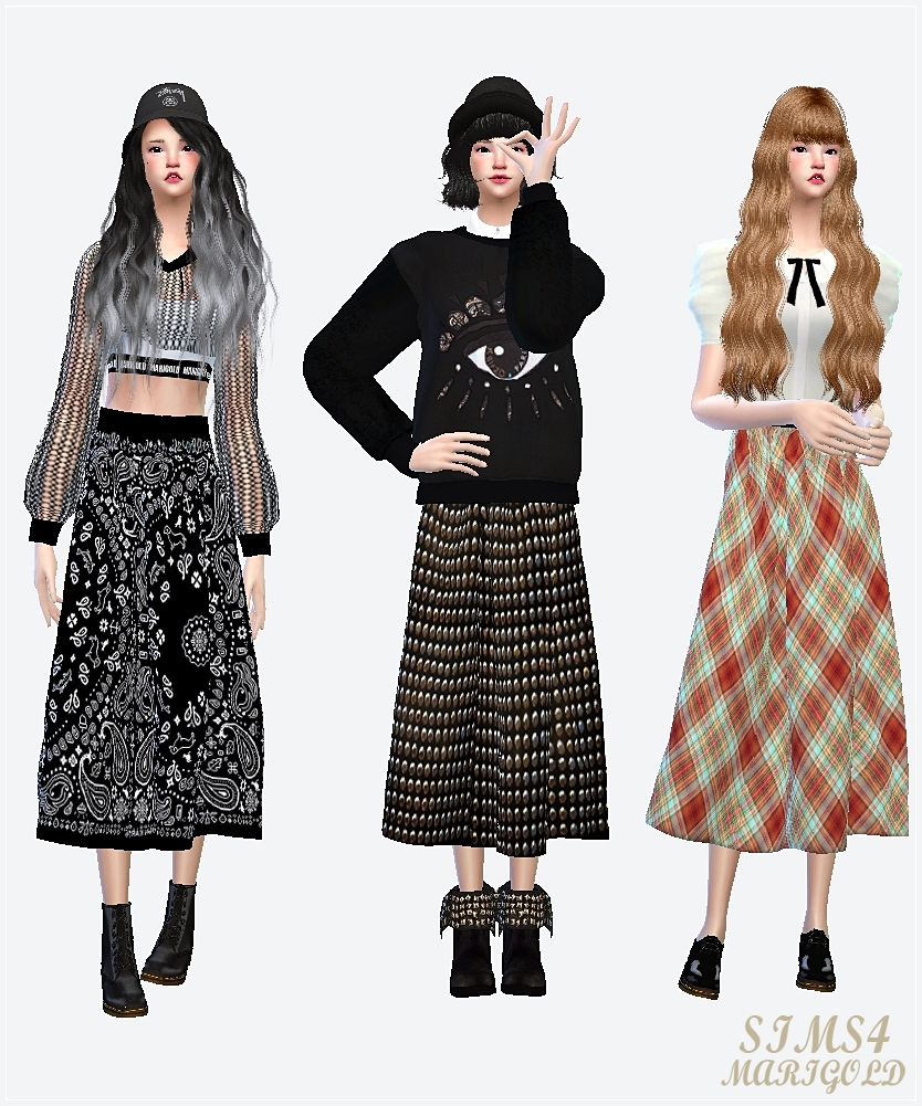 Sims 4 CC's The Best Long Flared Skirts by Sims 4 Marigold