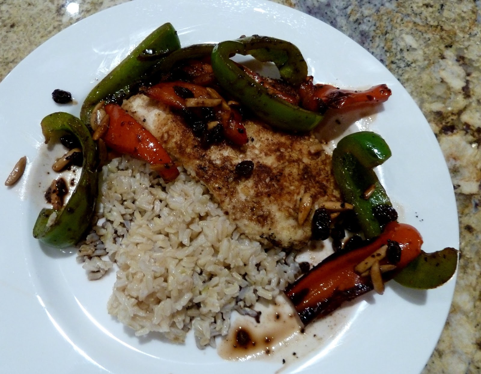Cracked Pepper Balsamic Vinegar Chicken with Almond Peppers