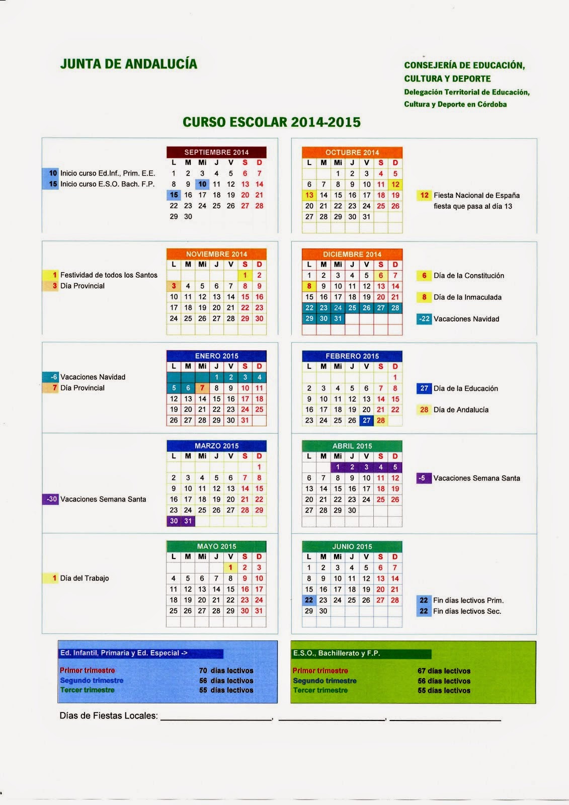 CALENDARIO CURSO 2014/15