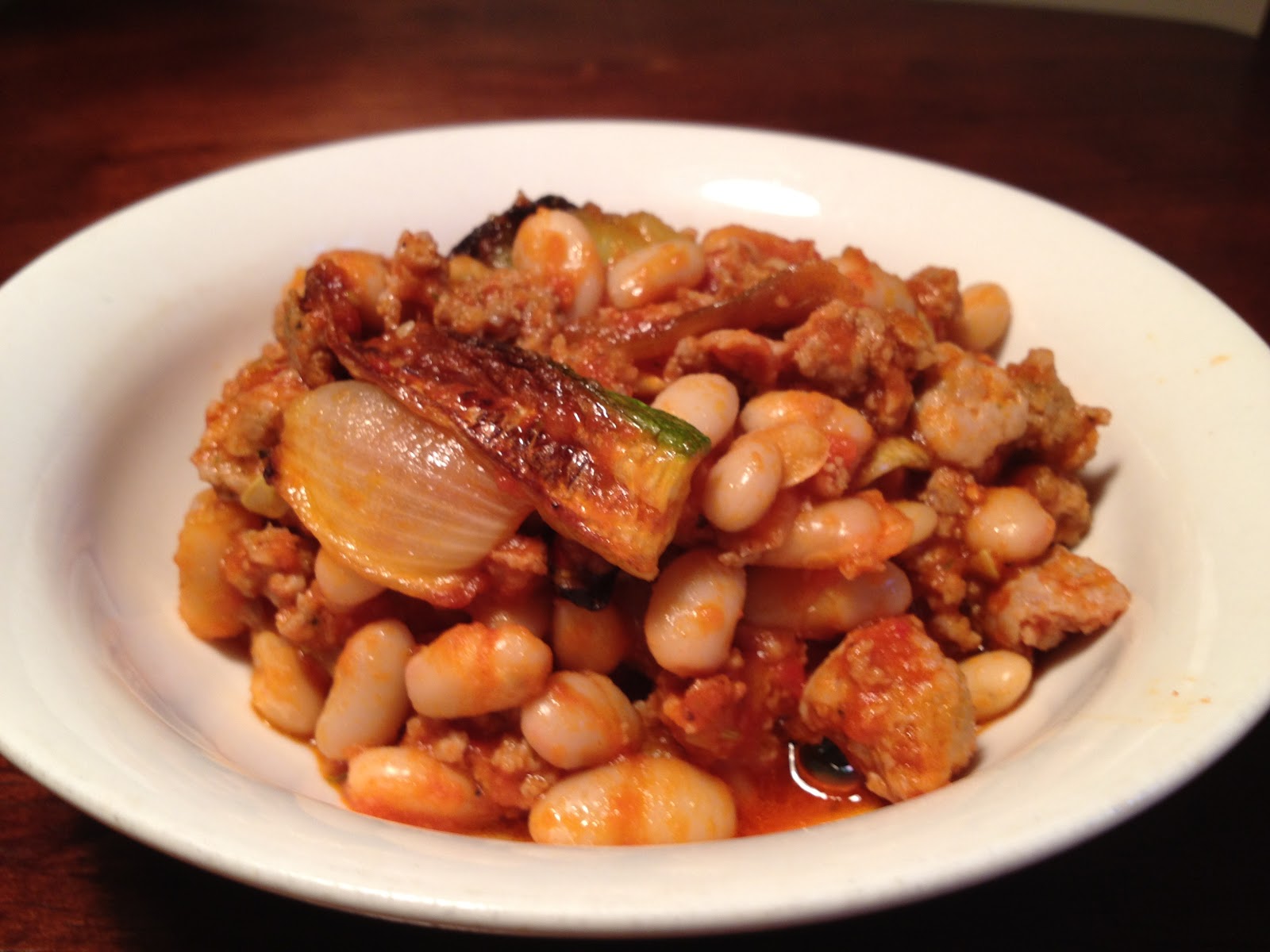 slow carb cooking Cannellini Beans with Sausage, Roasted Vegetables and Tomato Sauce