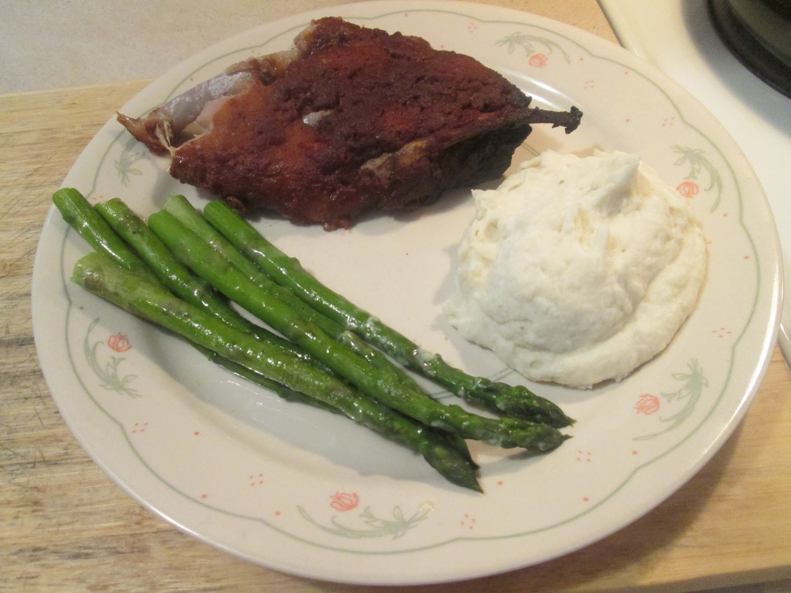 Diab2Cook Crock Pot Pork Back Ribs w/ Mashed Potatoes and Asparagus