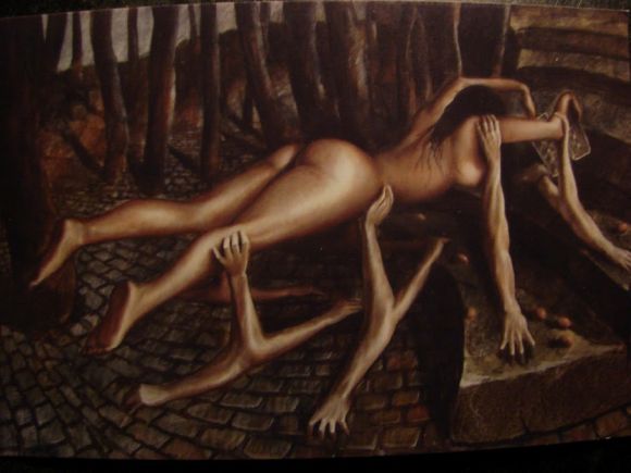 Ludwig Drahosch pinturas nudez surreal corpos unidos multiplos dominação fetiche sexo