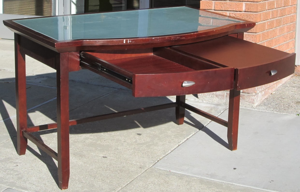 UHURU FURNITURE & COLLECTIBLES SOLD Dark Wood Glass Top Desks Only