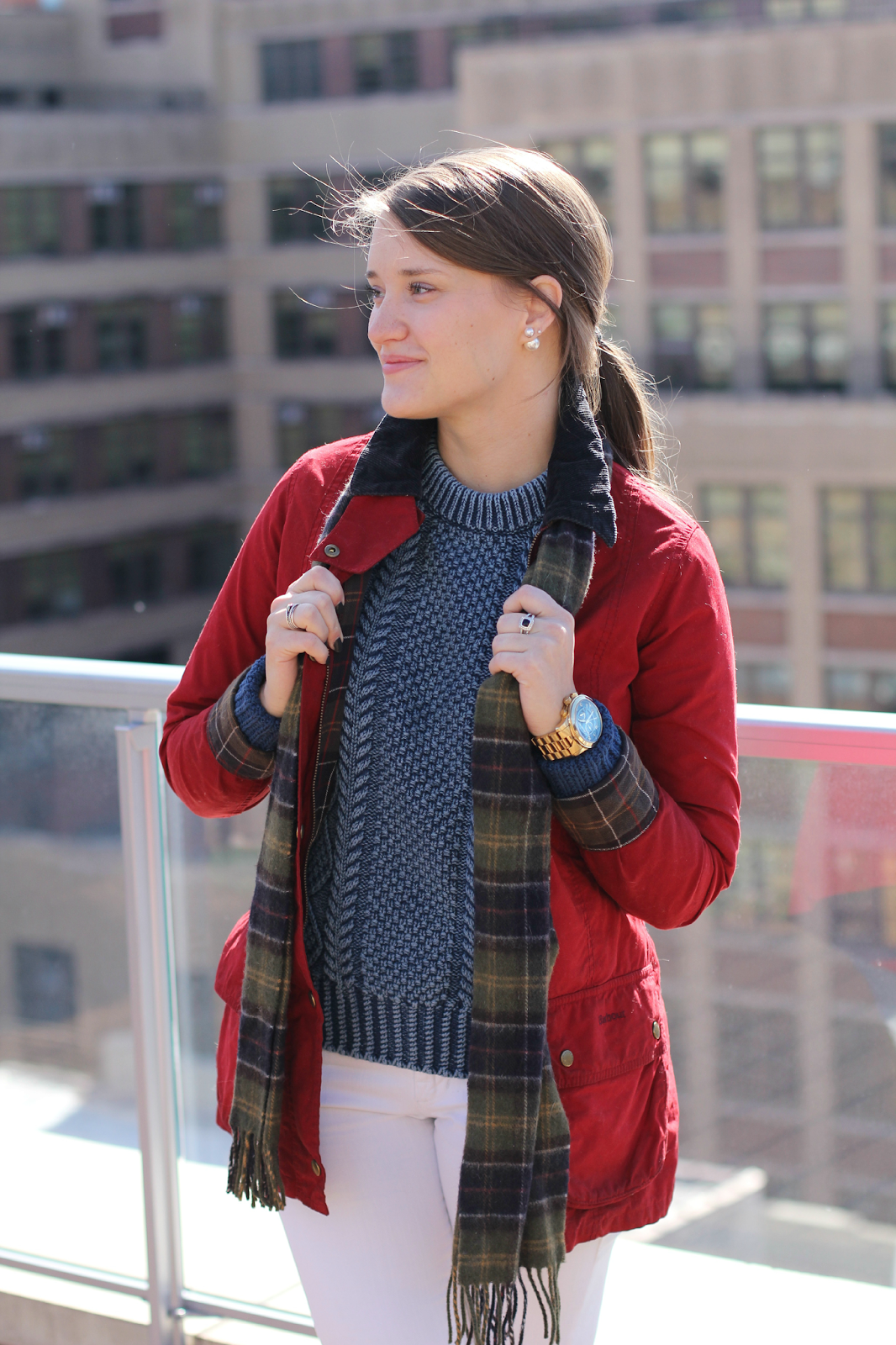 Red Waxed Barbour Jacket New York City Fashion and Lifestyle Blog