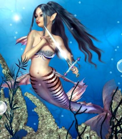 SIRENA EN EL MAR Imagen de una sirena en el mar