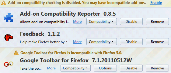 google toolbar for firefox turn off
