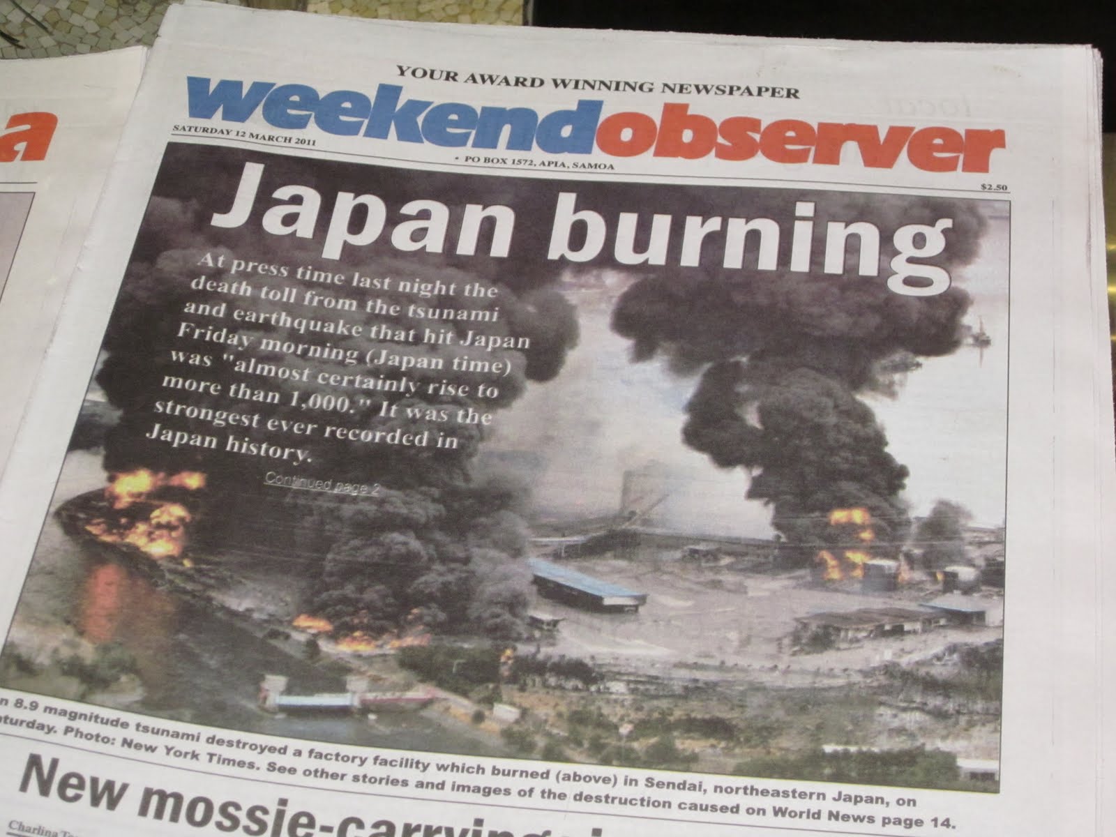 Words from the South Pacific: Japan’s Tragedy
