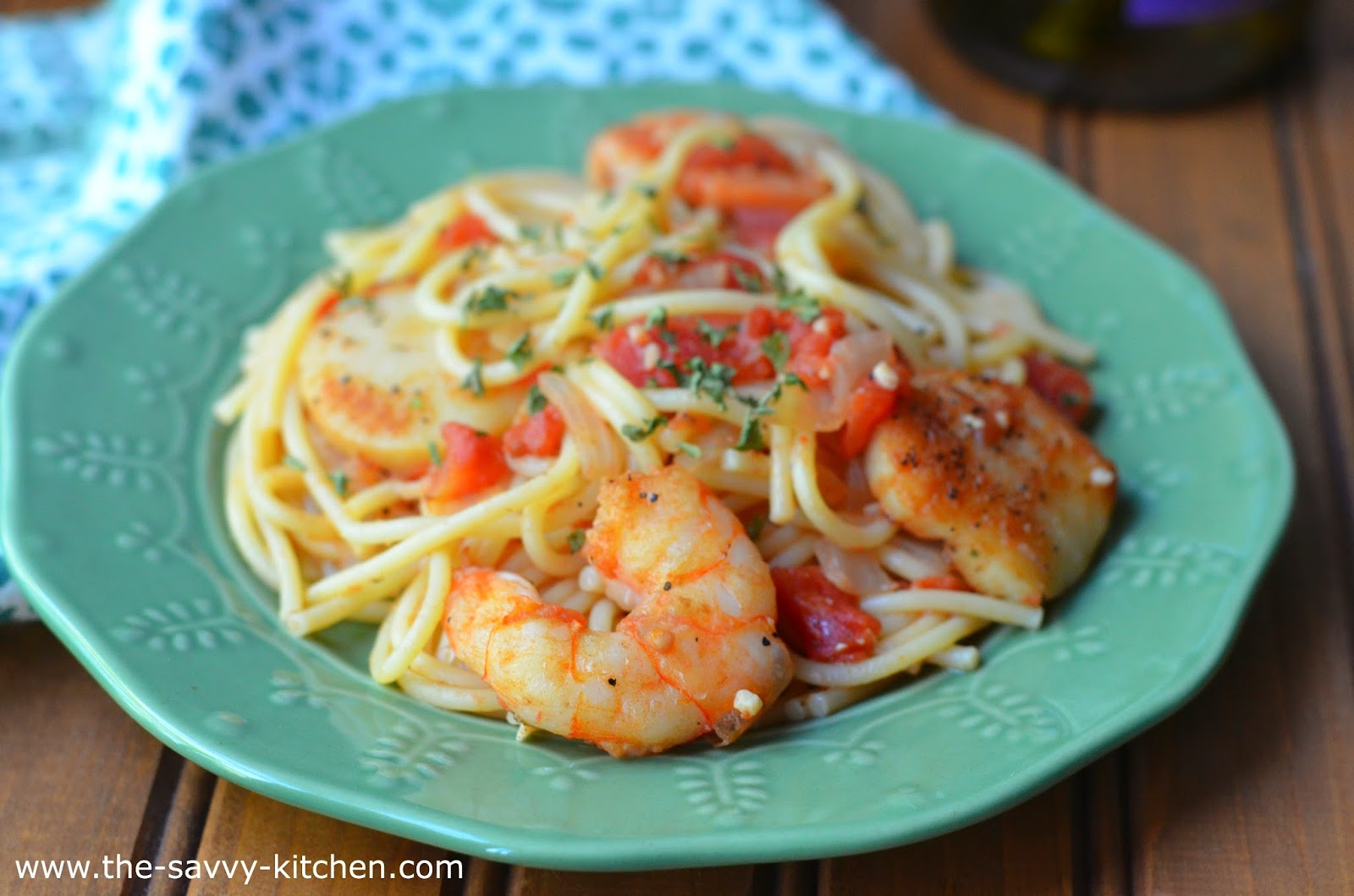 The Savvy Kitchen Spaghetti with Shrimp and Scallops
