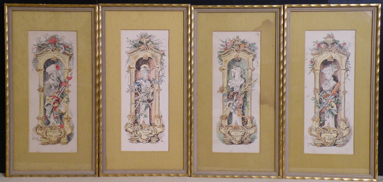 My Place To Yours Ping Ar 4 French Four Seasons Watercolor Fantastic Framed Set Of French Artwork Depicting The Four Seasons Each Piece Measures Approx 8 75 Wide X 17 High 0 Deep Frames Are Identical