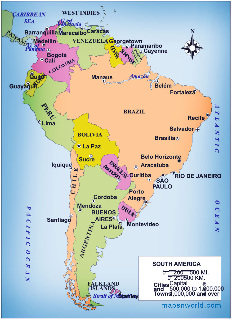 political map of south america small