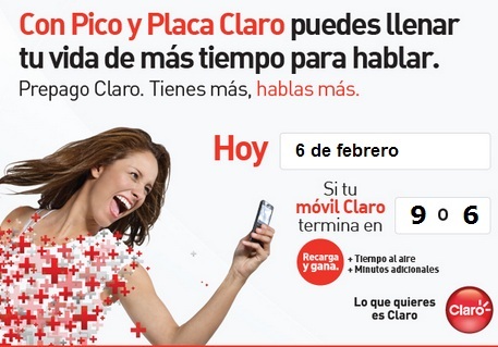 Hoy Miercoles 6 de febrero es día Pico y Placa Claro Comcel para