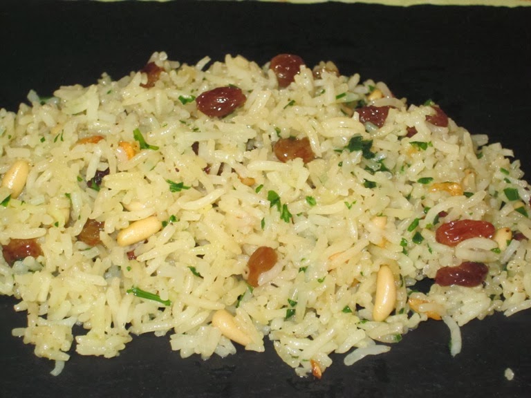 Gastronofilia Guarnición de arroz basmati con pasas y piñones