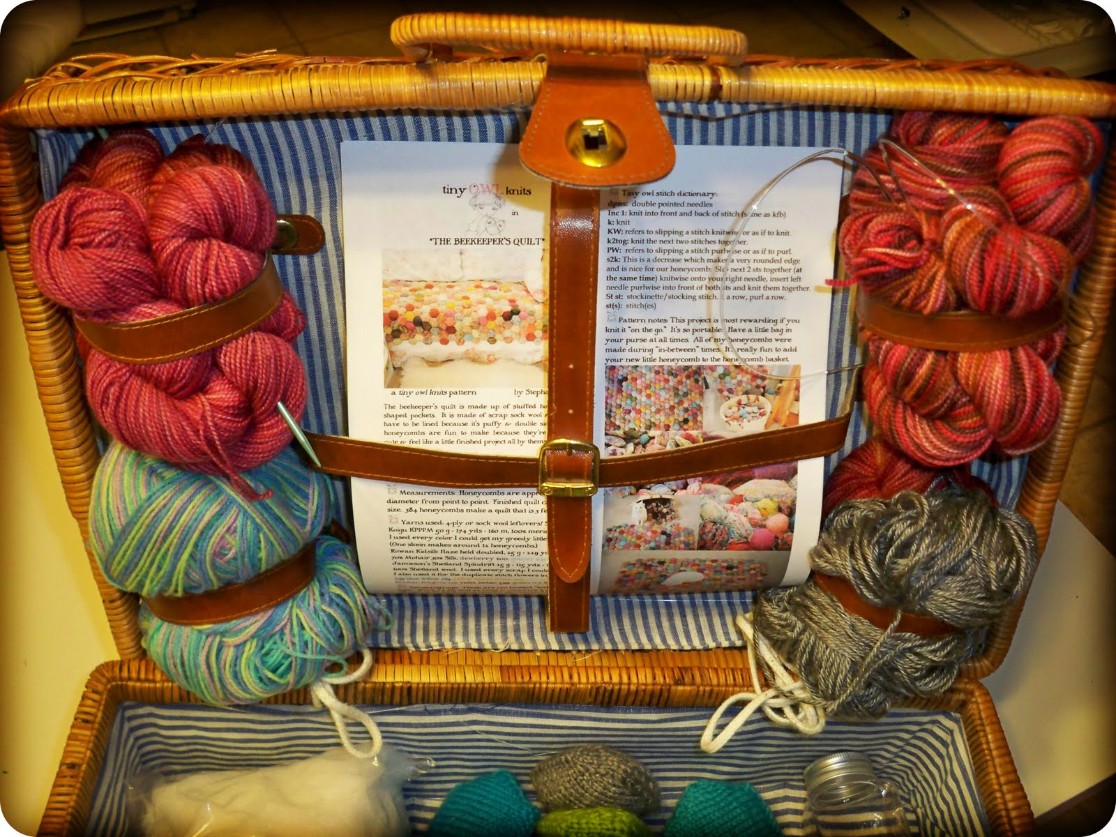 Bird hearts Bear Repurposed Picnic Basket to Craft Case