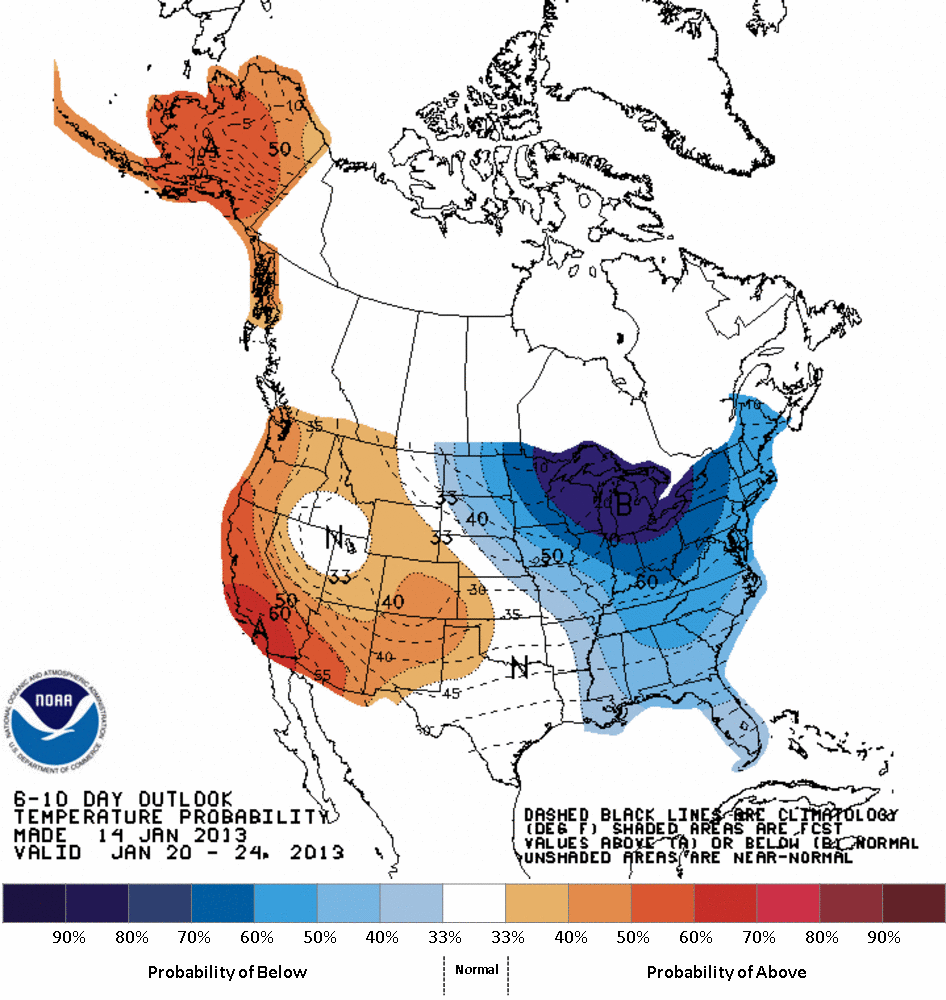 Heres A 6 10 Day Forecast From The Nws Cpc Showing The Likelihood Of Colder Than Normal Temps In The Qc And For Most Of The Eastern Half Of The Country Heres A 6 10 Day Forecast From The Nws Cpc Showing The Likelihood Of Colder Than Normal Temps In The Qc And For Most Of The Eastern Half Of The Country