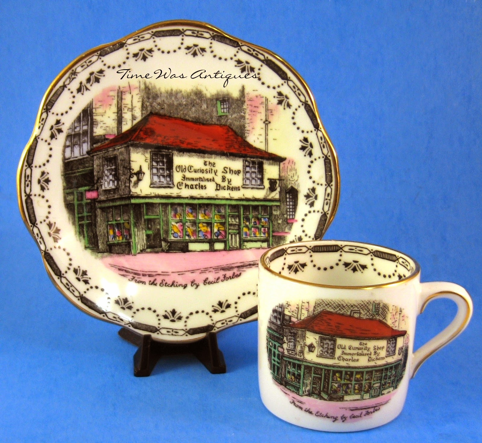 Time Was Antiques Poppy Day, Tower Exhibit, Old Curiosity Shop Cup And