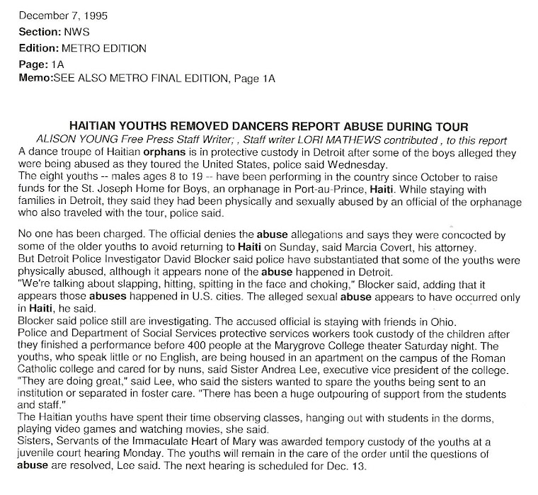 Detroit Free Press' Archive --- Haitian youths removed dancers report abuse during tour.