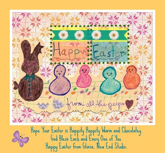 rabbit ears, colorful peeps, and Easter greeting