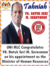 UNI MLC Congratulates  YB. Datuk Seri M. Saravanan - Minister of Human Resources