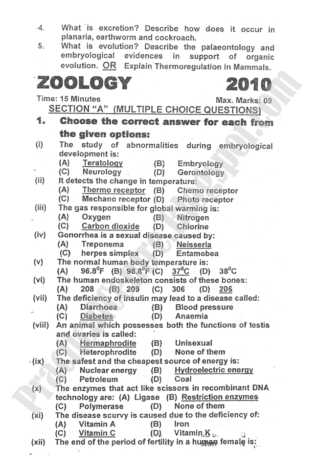 Zoology-2010-five-year-paper-class-XII