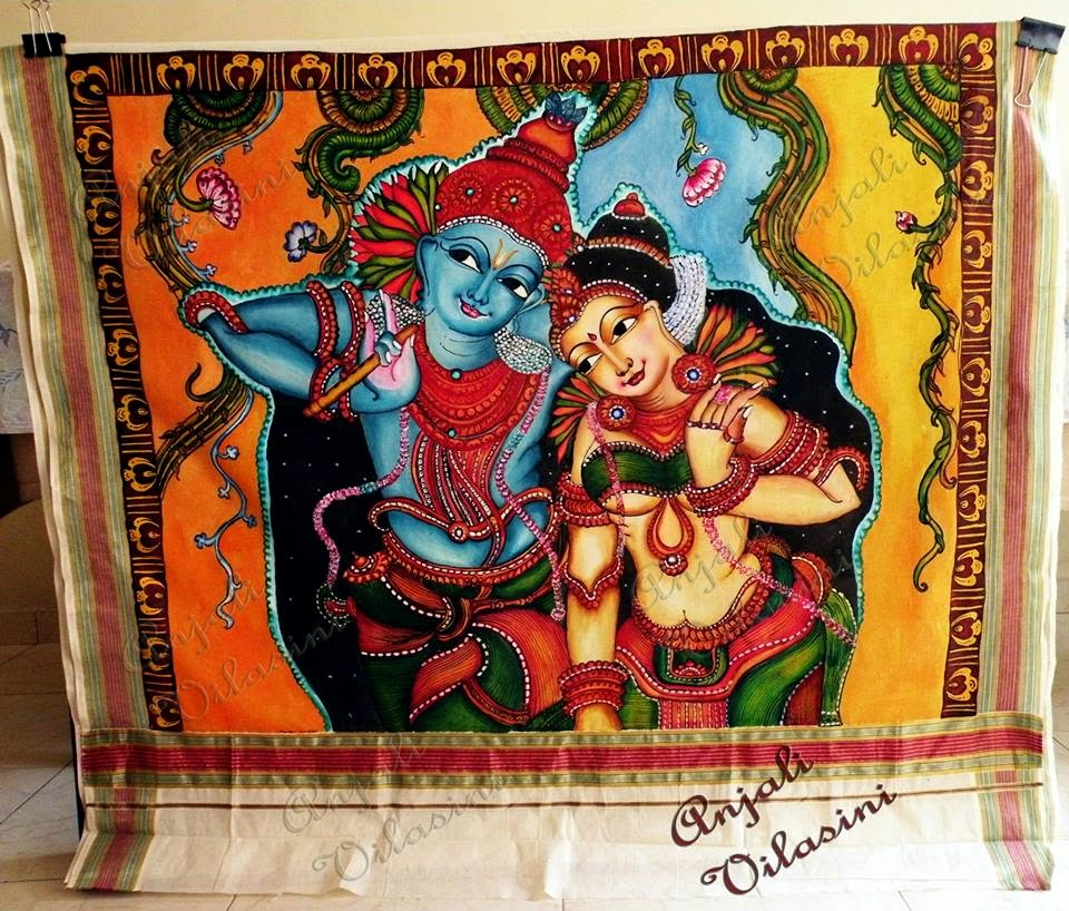 Anjali Vilasini Radha krishna ,.fabric painting on saree