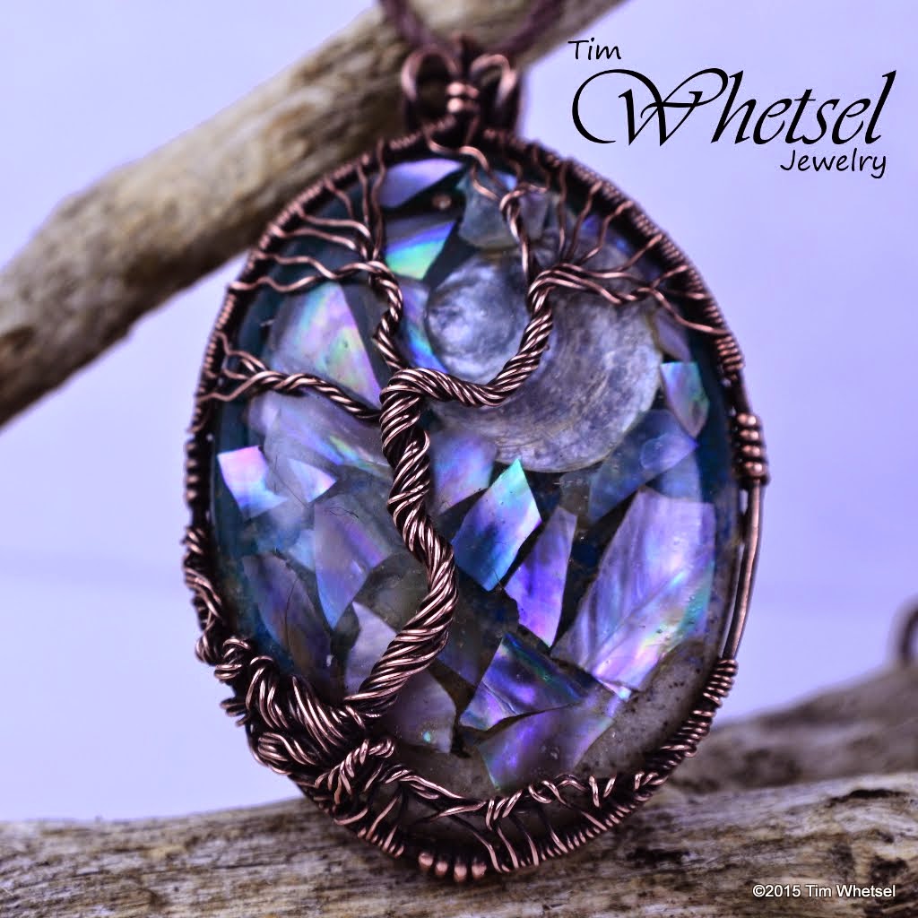 Wire wrapped tree of life pendant - Orgonite with Mother of Pearl - ©2015 Tim Whetsel Jewelry