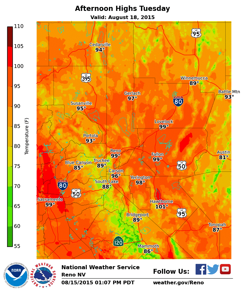 NWS Reno Sierra and Western Nevada Weather Hot Temperatures This Week