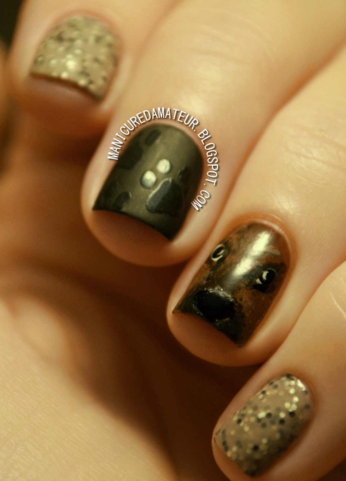 Free-Hand Dog and Paw Print Nail
