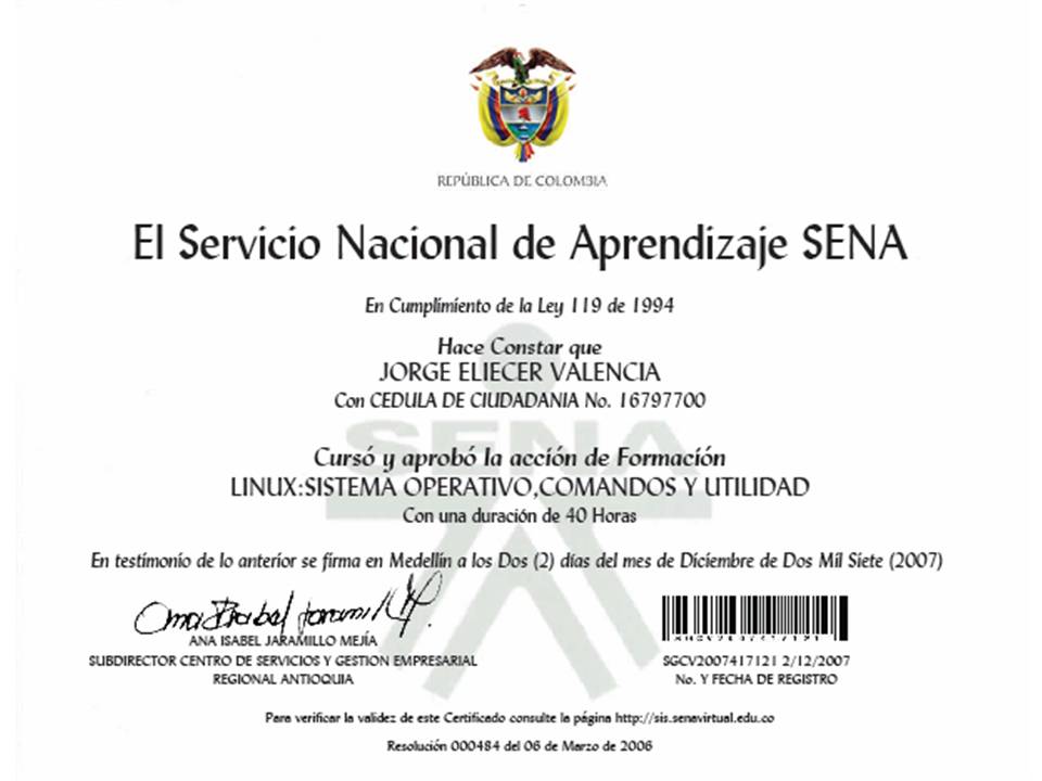 Certificado Sena