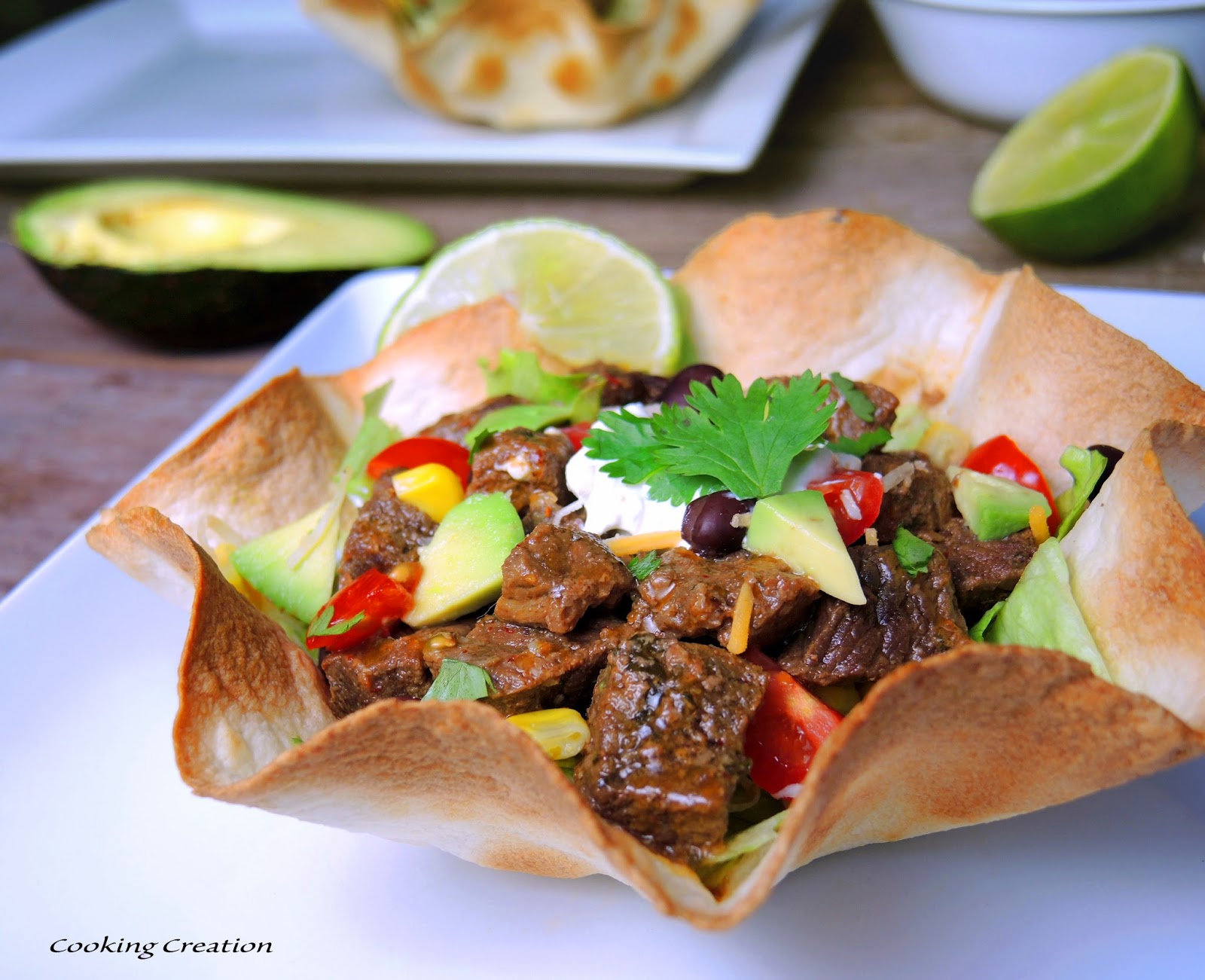 Cooking Creation Crock Pot Chipotle Steak Taco Salad Bowls