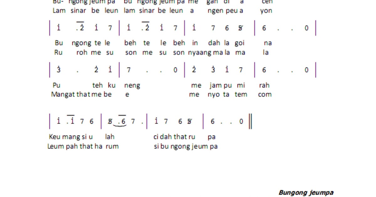 Not Angka Lagu Bungong Jeumpa