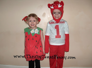 Strawberry costume from Goodwill and Handmade Razorback costume