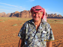 Freestyle World Traveler at desert crossroads of Lawrence of Arabia, Wadi Rum, Jordan