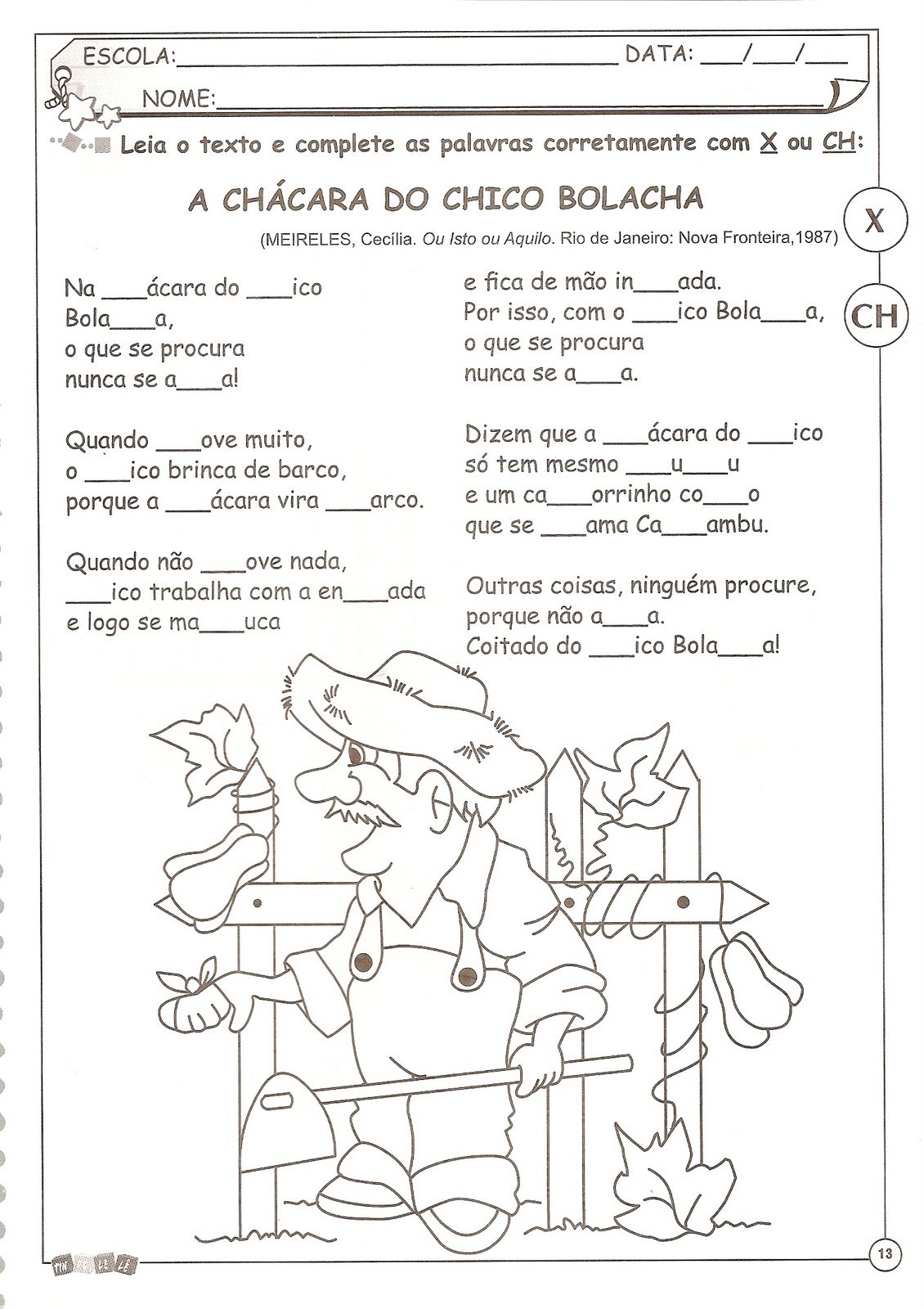 Ortografia X ou CH com interpretação de texto