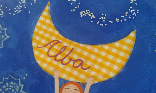 Cuadro para habitación infantil Niña con luna personalizado con el nombre Cuadro para habitación infantil Niña con luna personalizado con el nombre