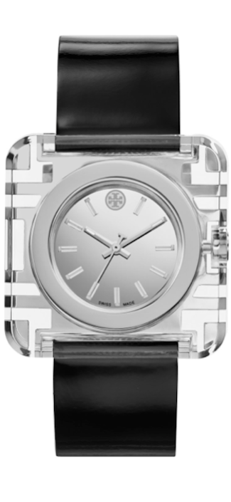 Tory Burch Watches Izzie Leather-Strap Stainless Steel Watch, Black