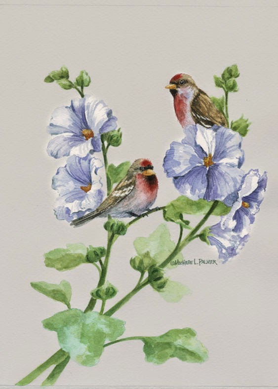 finch on hollyhocks garden flag finch on hollyhocks garden flag