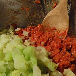 Mixing Cabbage with Meat