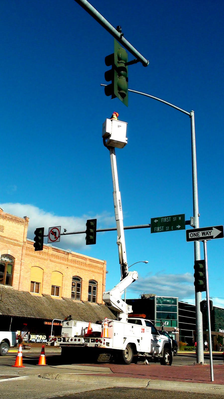 Historic Downtown Kalispell, MT Light Repair on Main Street