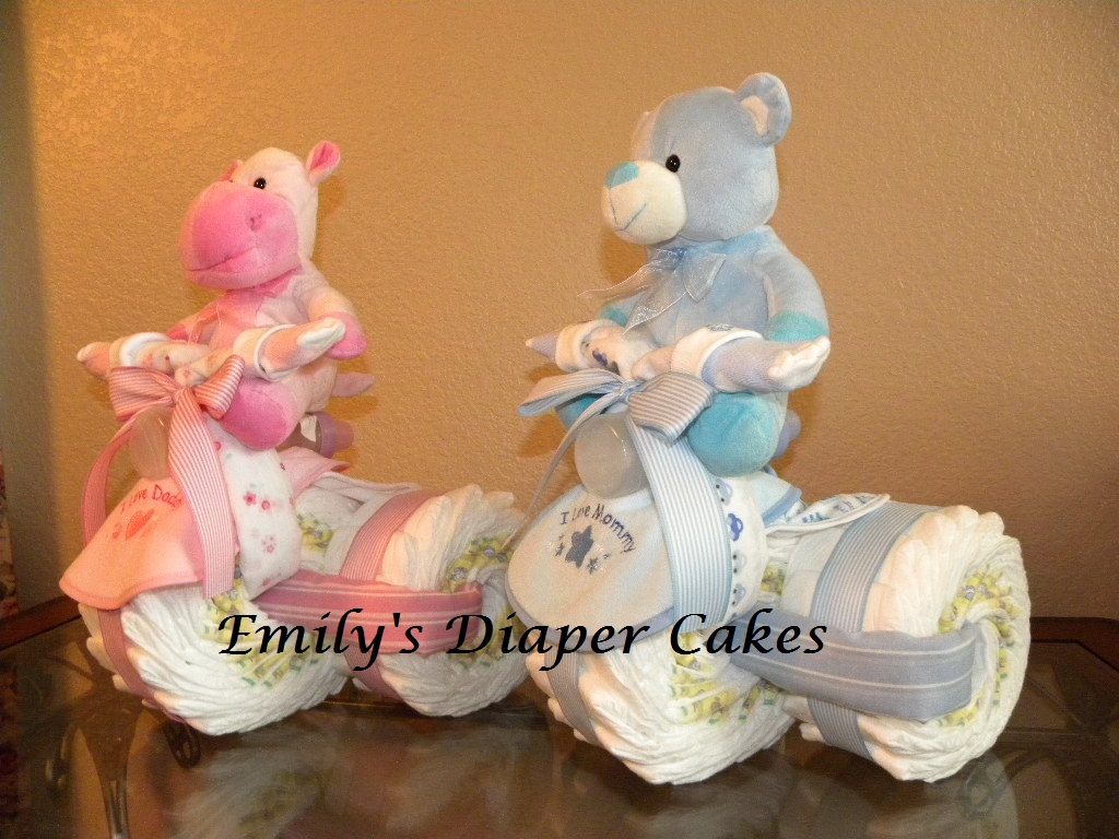 Diaper Cakes by Emily Diaper tricycles for twins!!