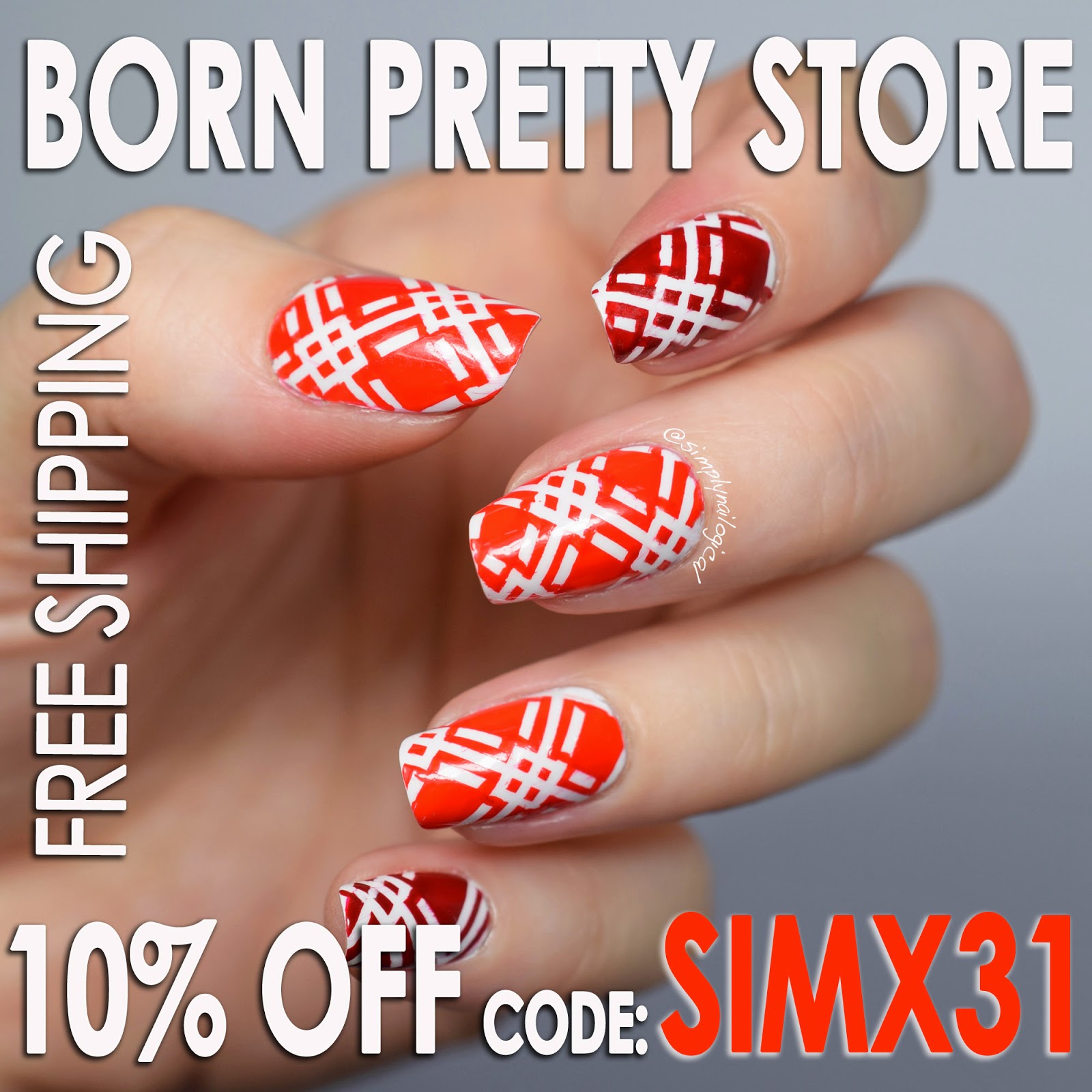 Simply Nailogical Striping tape diamond crosshatch design in red