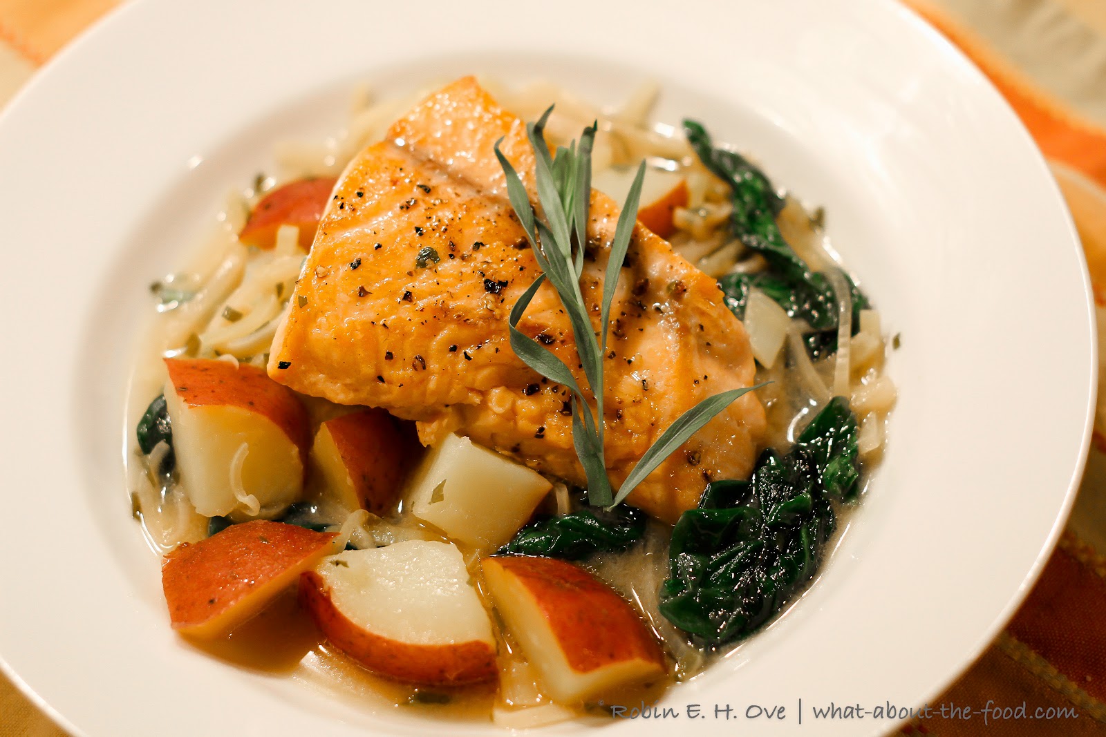 Seared Salmon in Dijon Beer Broth What about the food?