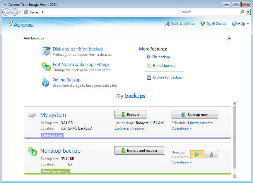 restore window 7 64 bit with acronis home 2011