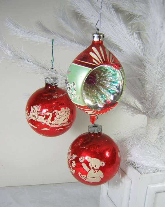 Lavender Garden Cottage Vintage Mercury Glass Christmas Ornaments
