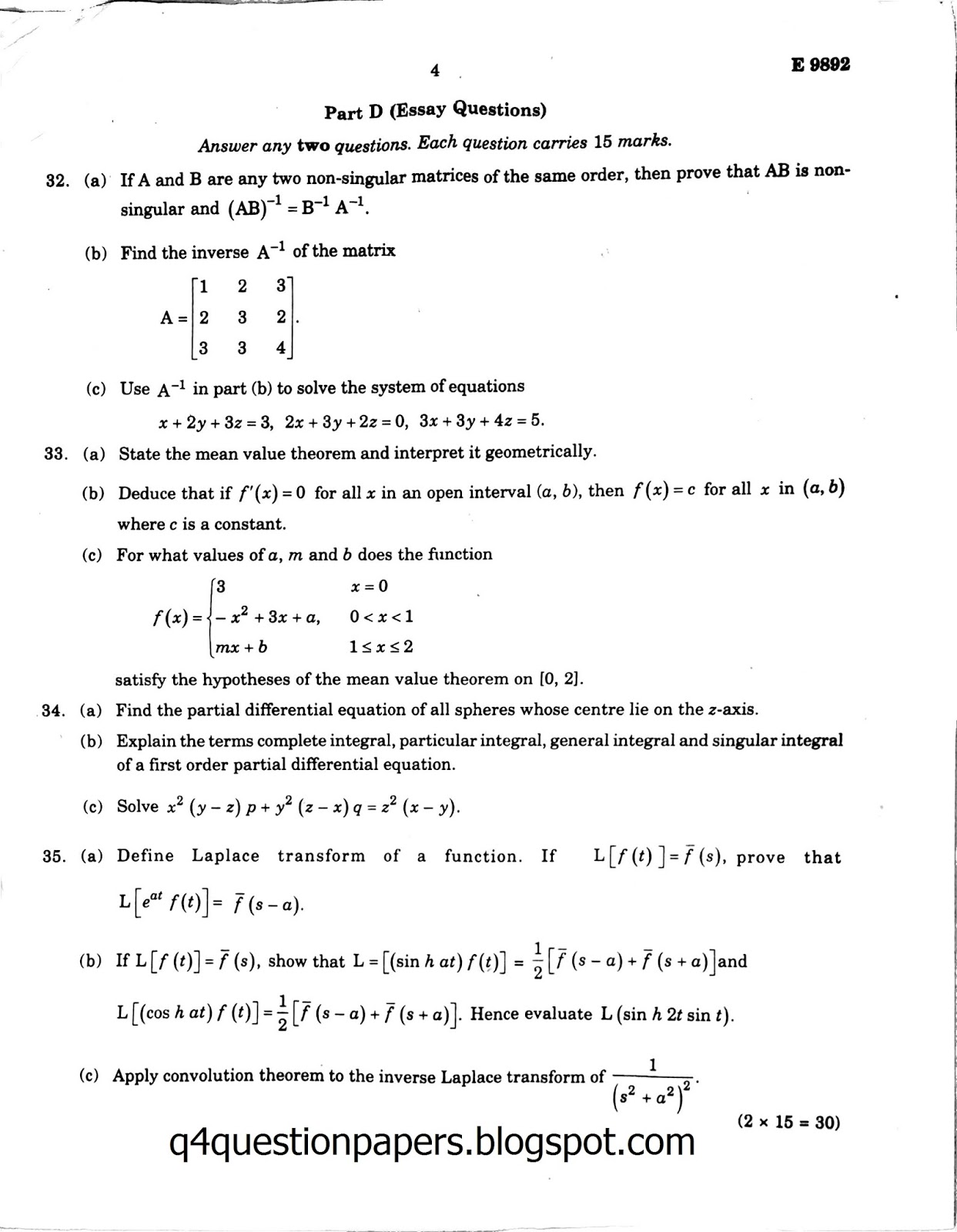 MGU BCA MATHEMATICS (MATHS) semester 1 Previous Year Question Paper
