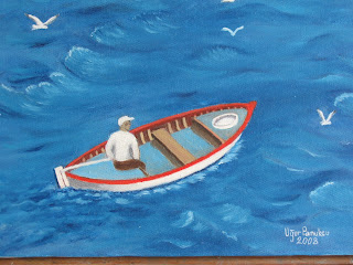 Sanatsal Etkinliklerim Sandal Daki Balikci Yagli Boya The Fisherman In The Boat Oil Painting
