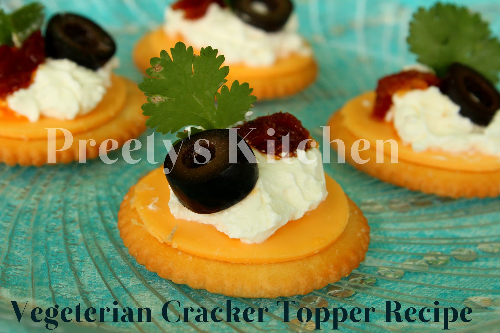 Preety's Kitchen Vegetarian Cracker Topper Recipe ( Bite Size Party