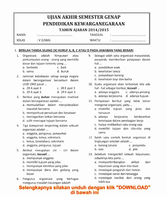 Soal Pkn Kelas 5 Download