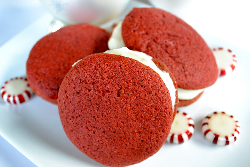 Red Velvet Cookies with White Chocolate Peppermint Cream Cheese