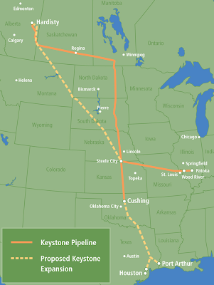 Keystone XL pipeline map.