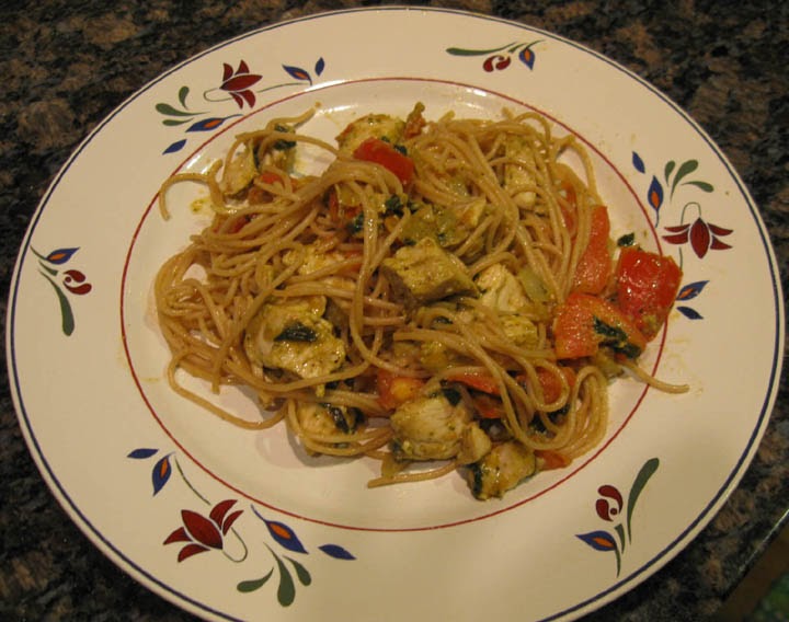 Healthy, Fit, Ageless Basil Pesto Chicken over Angel Hair Pasta